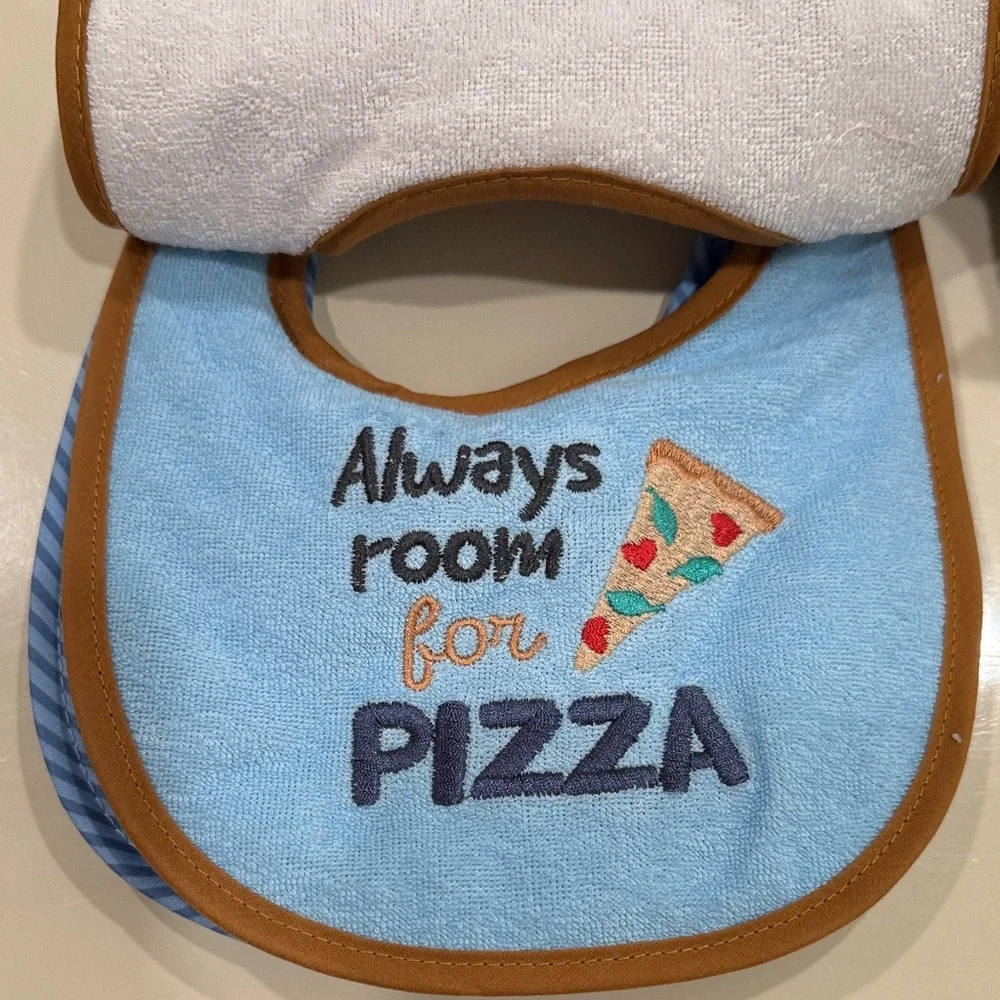 Blue Baby Bib Pack with Silicone Dolphin Teether and Neutral Chenille Socks